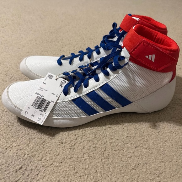 Adidas Men’s Size 12.5 HVC Wrestling Shoes White Royal Red Lightweight NEW